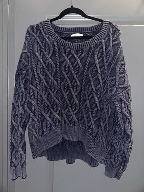 Lucky Brand Washed Navy Cable Knit Crew Sweater